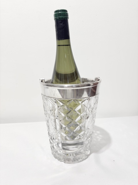 Antique Silver Plated and Moulded Glass Wine Cooler or Ice Bucket Antique Silver Plated and Moulded Glass Wine Cooler or Ice Bucket
