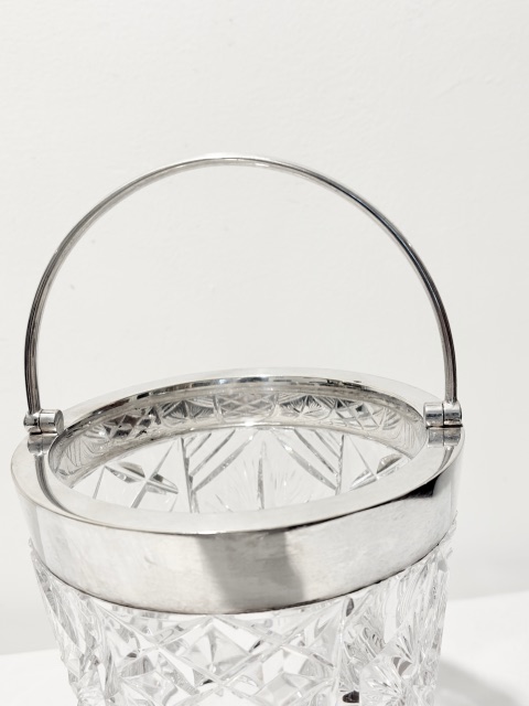 Antique Silver Plated and Moulded Glass Wine Cooler or Ice Bucket Antique Silver Plated and Moulded Glass Wine Cooler or Ice Bucket