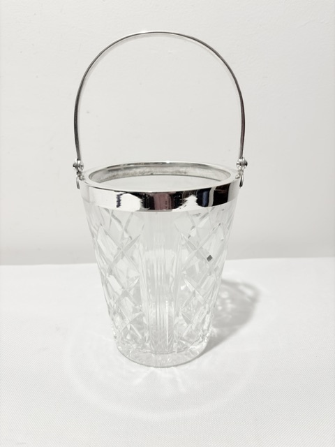 Vintage Moulded Glass and Silver Plated Ice Pail or Bucket