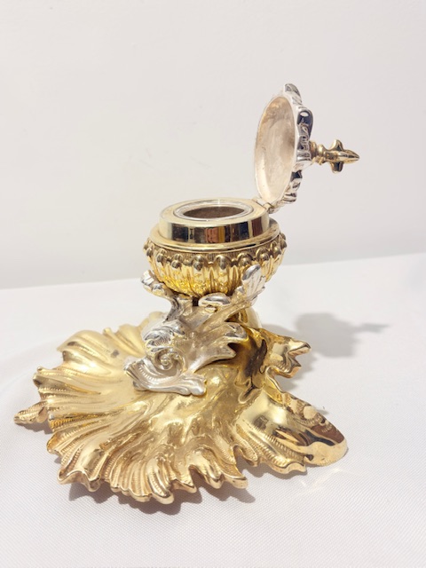 Antique Silver Plated and Gilt Inkstand