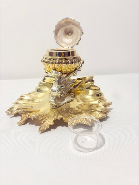 Antique Silver Plated and Gilt Inkstand