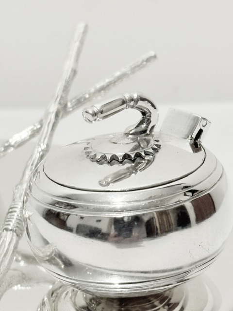 Novelty Antique Silver Plated Inkstand of Curling Interest Novelty Antique Silver Plated Inkstand of Curling Interest