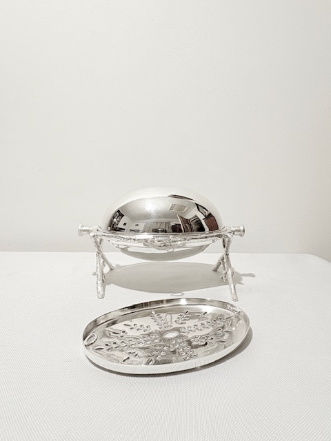 Antique Silver Plated Rollover Lid Butter Dish