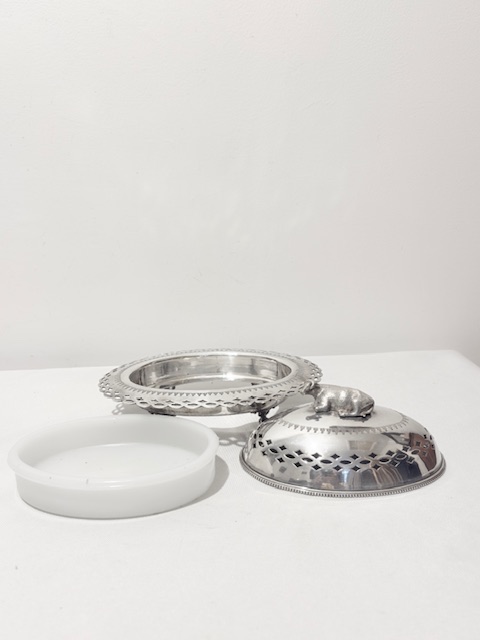 Charming Antique Silver Plated Butter Dish with Reclining Cow Charming Antique Silver Plated Butter Dish with Reclining Cow