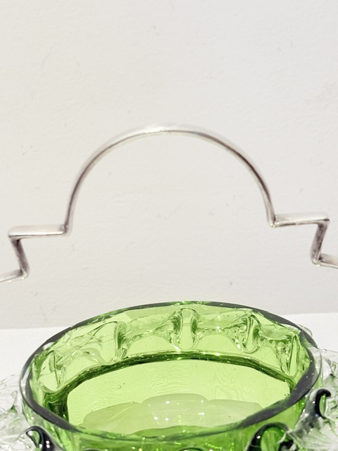 Antique Green Glass and Silver Plated Jam or Preserve Dish on Stand