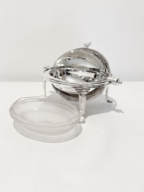 Antique Oval Silver Plated Rollover Butter Dish with Glass Liner