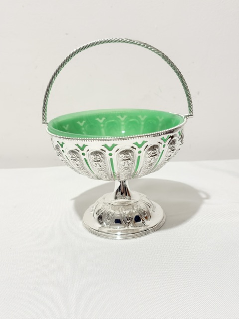Antique Silver Plated Jam or Preserve Dish with Green Glass Liner Antique Silver Plated Jam or Preserve Dish with Green Glass Liner