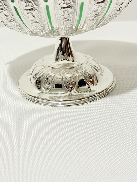 Antique Silver Plated Jam or Preserve Dish with Green Glass Liner Antique Silver Plated Jam or Preserve Dish with Green Glass Liner