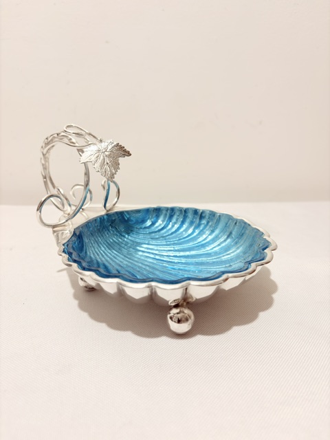 Antique Silver Plated Butter Dish with Turquoise Glass Liner
