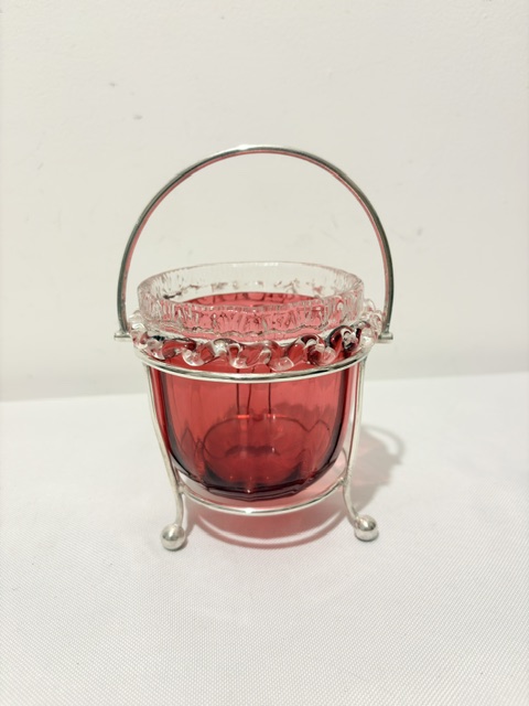 Antique Silver Plated and Cranberry Glass Jam or Preserve Server