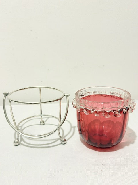 Antique Silver Plated and Cranberry Glass Jam or Preserve Server Antique Silver Plated and Cranberry Glass Jam or Preserve Server