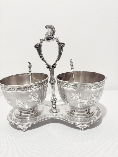 Handsome Antique Silver Plated Double Bowls on Stand