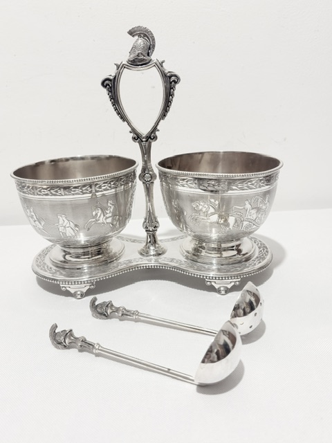 Handsome Antique Silver Plated Double Bowls on Stand Handsome Antique Silver Plated Double Bowls on Stand