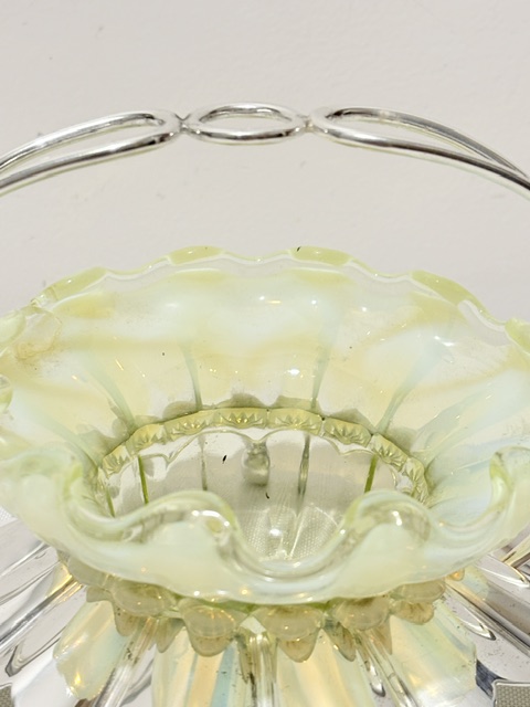 Antique Silver Plated Jam or Preserve Frame Holding a Vaseline Glass Dish Antique Silver Plated Jam or Preserve Frame Holding a Vaseline Glass Dish