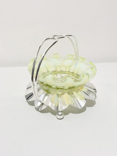 Antique Silver Plated Jam or Preserve Frame Holding a Vaseline Glass Dish Antique Silver Plated Jam or Preserve Frame Holding a Vaseline Glass Dish