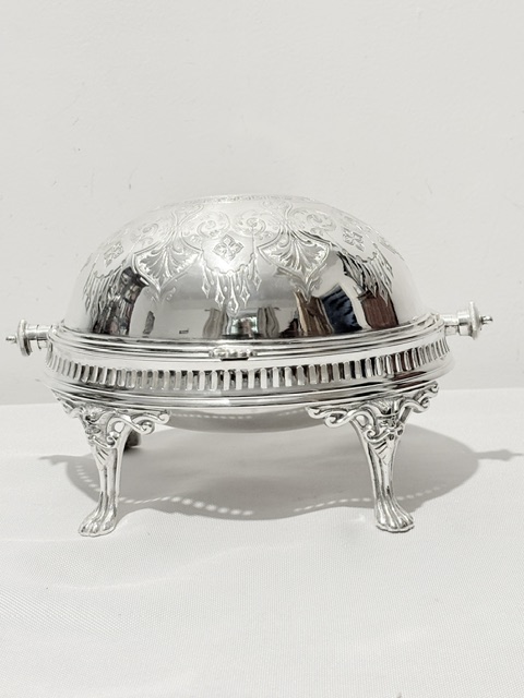Antique Silver Plated Rollover Butter Dish with Pierced Inner Liner