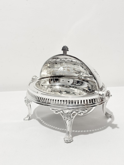 Antique Silver Plated Rollover Butter Dish with Pierced Inner Liner Antique Silver Plated Rollover Butter Dish with Pierced Inner Liner