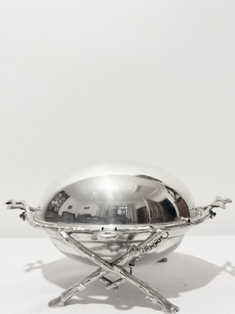 Antique Rollover Silver Plated Oval Butter Dish Antique Rollover Silver Plated Oval Butter Dish