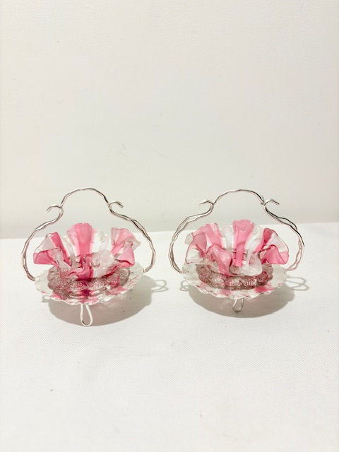 Handsome Pair of Antique Silver Plated and Glass Salt Cellars