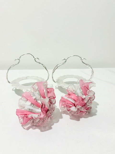 Handsome Pair of Antique Silver Plated and Glass Salt Cellars Handsome Pair of Antique Silver Plated and Glass Salt Cellars