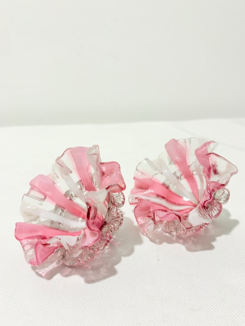 Handsome Pair of Antique Silver Plated and Glass Salt Cellars Handsome Pair of Antique Silver Plated and Glass Salt Cellars