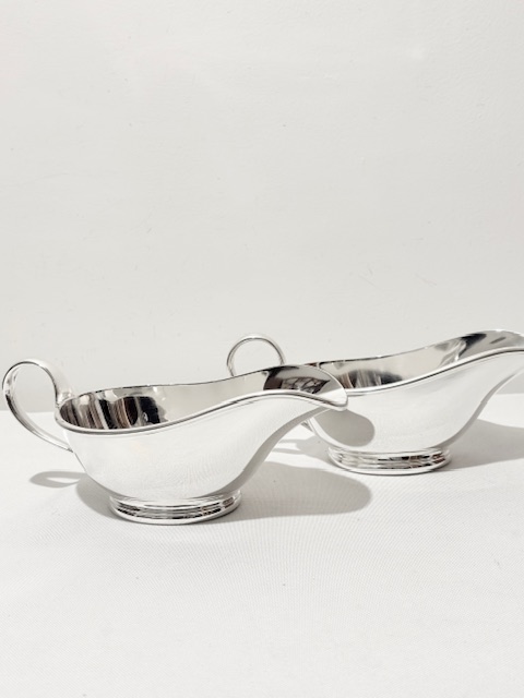 Handsome Pair of Antique Silver Plated Gravy Boats