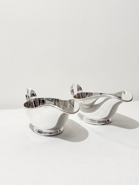 Handsome Pair of Antique Silver Plated Gravy Boats Handsome Pair of Antique Silver Plated Gravy Boats