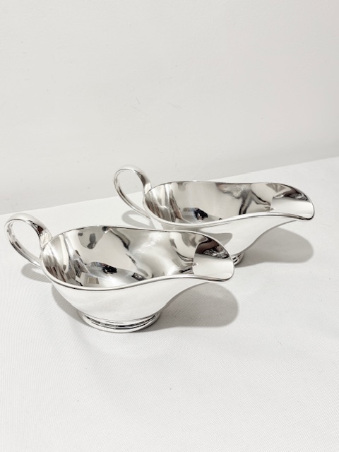 Handsome Pair of Antique Silver Plated Gravy Boats Handsome Pair of Antique Silver Plated Gravy Boats