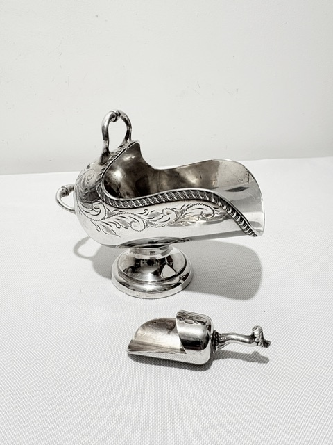 Novelty Antique Silver Plated Sugar Scuttle Modelled as a Coal Scuttle Novelty Antique Silver Plated Sugar Scuttle Modelled as a Coal Scuttle