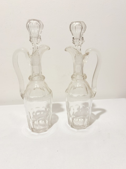 Antique Oil & Vinegar Set Housed in a Black Papier Mache Stand Antique Oil & Vinegar Set Housed in a Black Papier Mache Stand