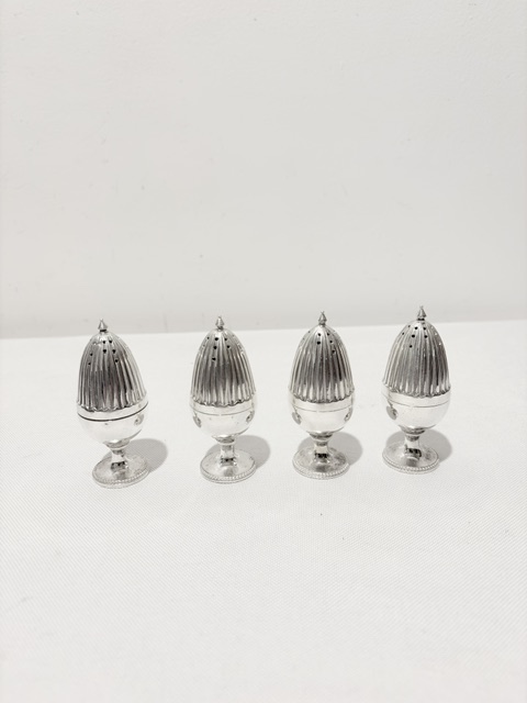 Boxed Set of 4 Antique Silver Plated Pepper Shakers Boxed Set of 4 Antique Silver Plated Pepper Shakers