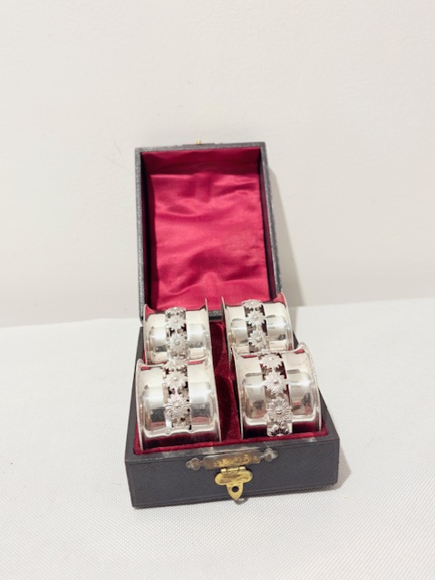 Antique Set of Silver Plated Napkin Rings in their Original Box