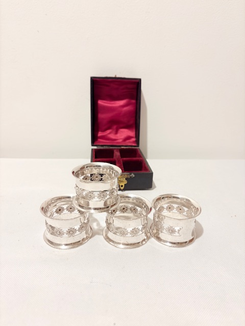 Antique Set of Silver Plated Napkin Rings in their Original Box