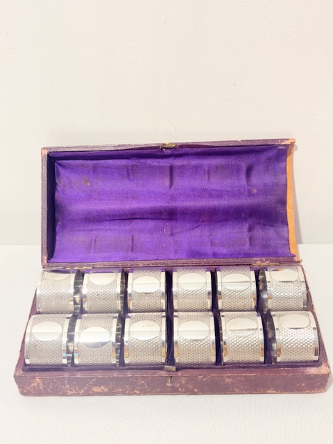 Rare Set of 12 Antique Silver Plated Napkin Rings