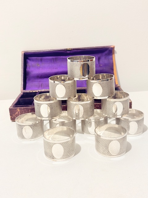 Rare Set of 12 Antique Silver Plated Napkin Rings