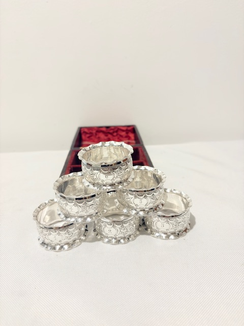 Antique Set of Six Silver Plated Serviette Rings