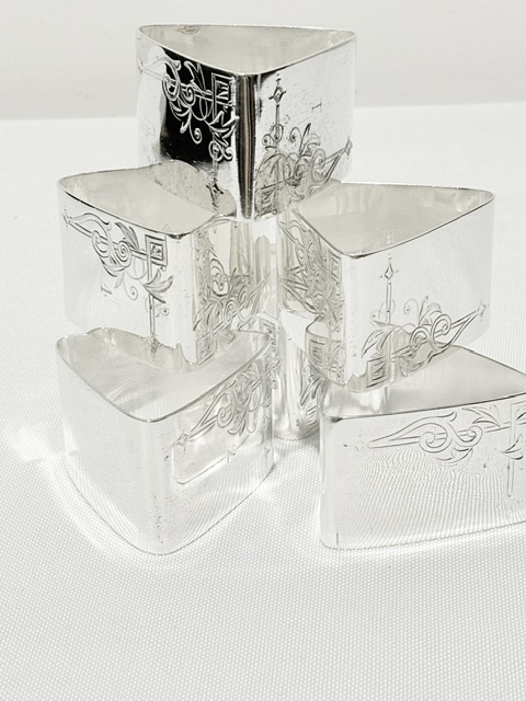 Unusual Set of 6 Antique Silver Plated Napkin Rings Unusual Set of 6 Antique Silver Plated Napkin Rings