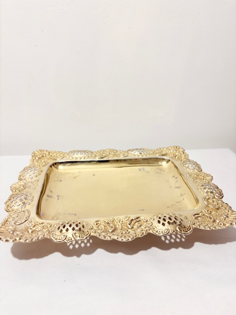 Antique Gold Plated Fruit Dish on Stand with Glass Liner
