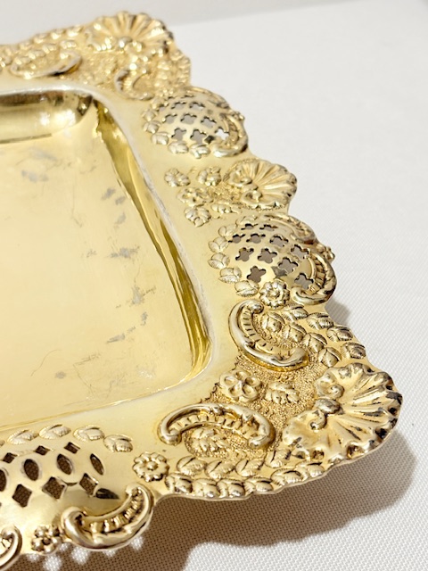 Antique Gold Plated Fruit Dish on Stand with Glass Liner