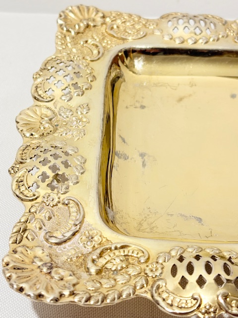 Antique Gold Plated Fruit Dish on Stand with Glass Liner