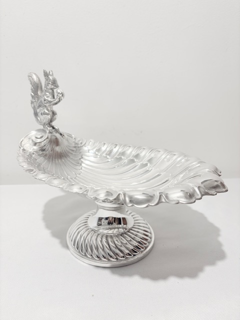 Antique Silver Plated Nut Dish with Figure of a Squirrel Holding a Nut
