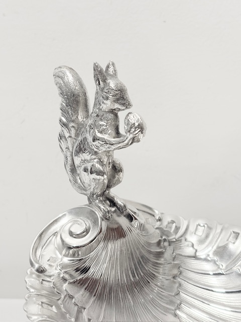 Antique Silver Plated Nut Dish with Figure of a Squirrel Holding a Nut