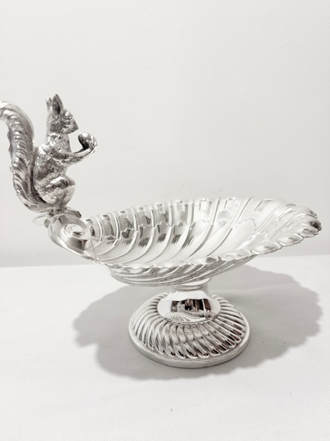 Antique Silver Plated Nut Dish with Figure of a Squirrel Holding a Nut