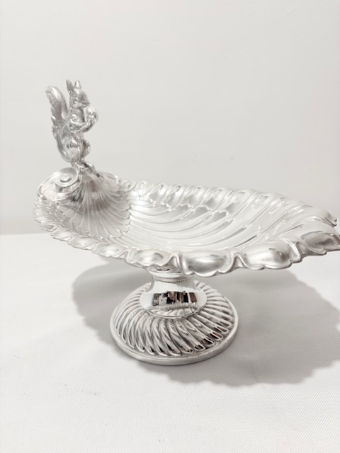 Antique Silver Plated Nut Dish with Figure of a Squirrel Holding a Nut