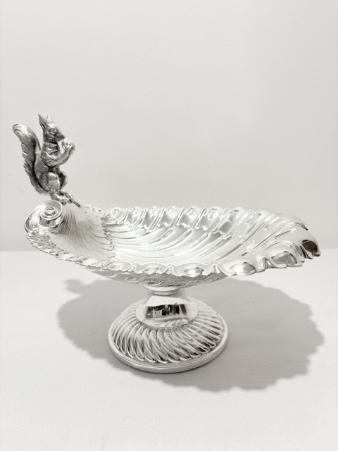 Antique Silver Plated Nut Dish with a Standing Figural Squirrel Antique Silver Plated Nut Dish with a Standing Figural Squirrel