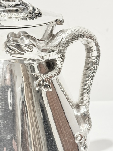 Unusual Antique Silver Plated Teapot with Realistic Dragon Handle
