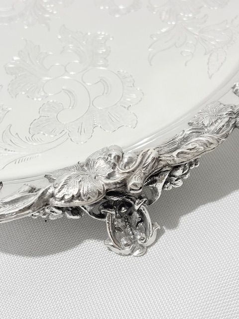 Antique Silver Plated Salver Boldly Mounted with Vines Grapes and Leaves Antique Silver Plated Salver Boldly Mounted with Vines Grapes and Leaves