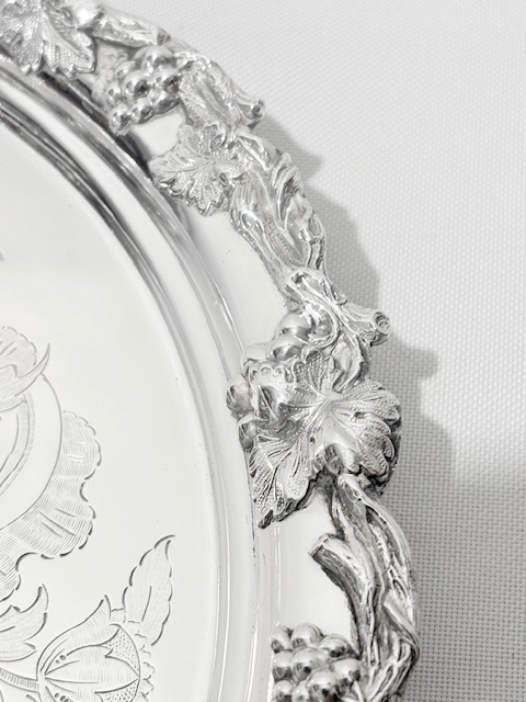 Antique Silver Plated Salver Boldly Mounted with Vines Grapes and Leaves Antique Silver Plated Salver Boldly Mounted with Vines Grapes and Leaves