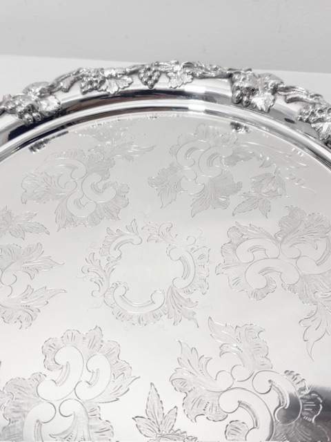 Antique Silver Plated Salver Boldly Mounted with Vines Grapes and Leaves Antique Silver Plated Salver Boldly Mounted with Vines Grapes and Leaves