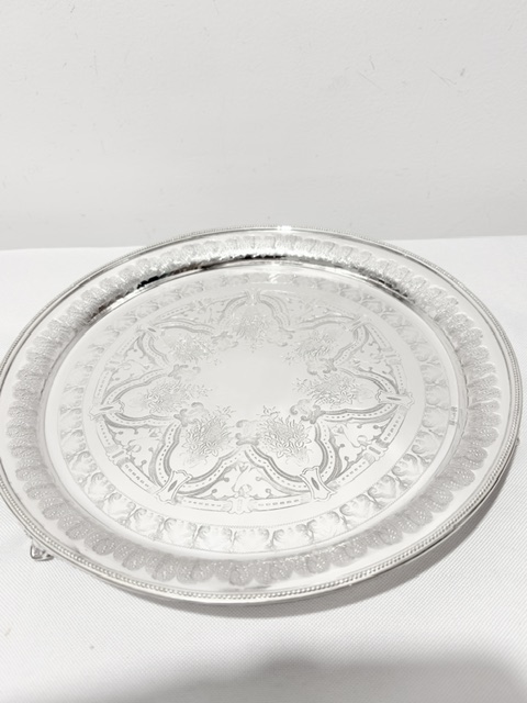 Antique Silver Plated Salver Bead Mounted Around the Upper Edge Antique Silver Plated Salver Bead Mounted Around the Upper Edge